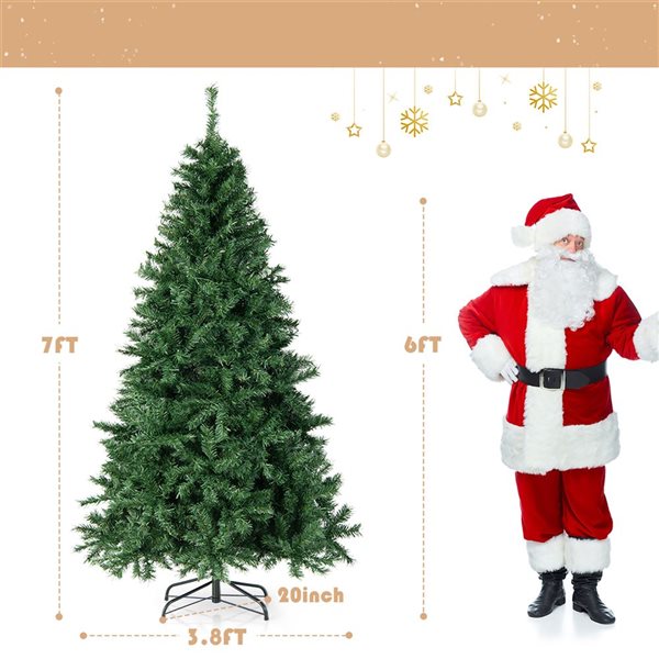 Costway 7-ft Pre-Lit Hinged Artificial Christmas Tree with 350 Multicolour LED Lights