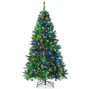 Costway 7-ft Pre-Lit Hinged Artificial Christmas Tree with 350 Multicolour LED Lights