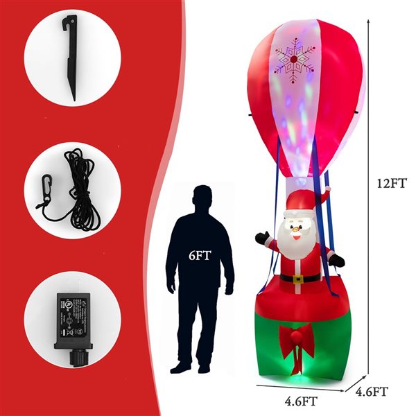 Costway 12-ft H Lighted Inflatable Hot Air Balloon and Santa Claus
