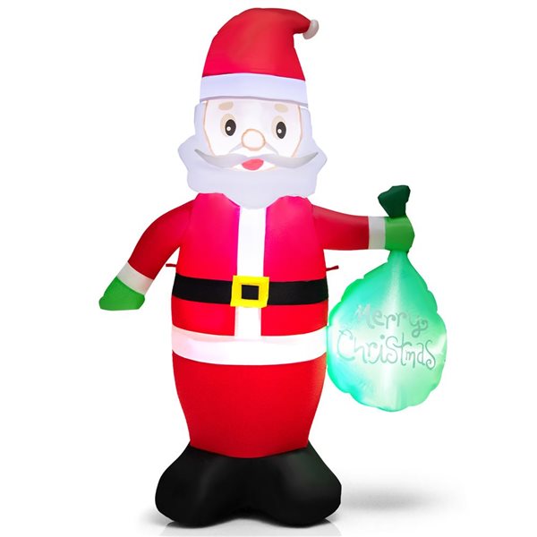 Costway 5-ft H Lighted Inflatable Santa Claus holding a Gift Bag ...