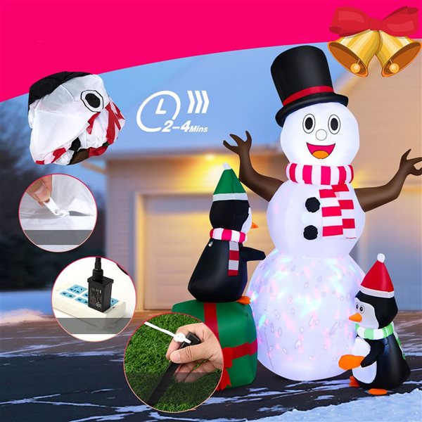 Costway 6-ft H Lighted Inflatable Snowman and 2 Penguins