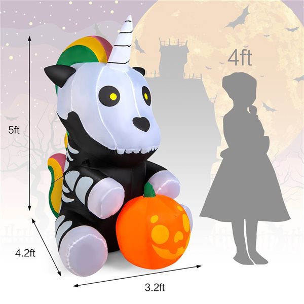 Costway 5-ft Inflatable Halloween Unicorn Skeleton Holding Pumpkin with LED Lights