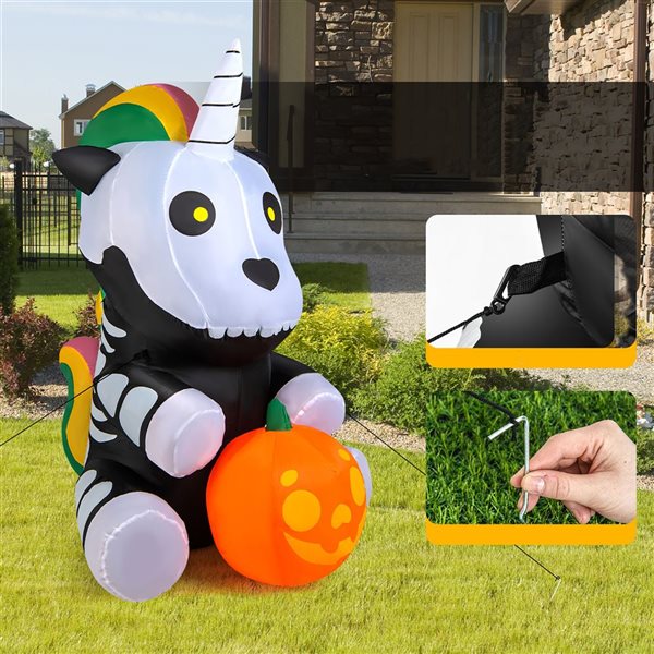 Costway 5-ft Inflatable Halloween Unicorn Skeleton Holding Pumpkin with LED Lights