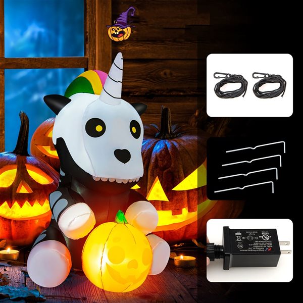 Costway 5-ft Inflatable Halloween Unicorn Skeleton Holding Pumpkin with LED Lights