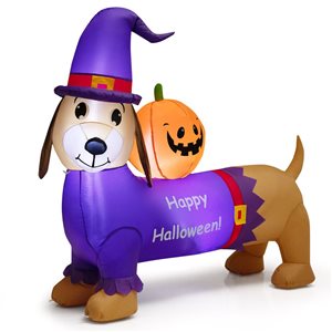 Costway 5-ft L Inflatable Halloween Dachshund Dog with Pumpkin with LED Lights