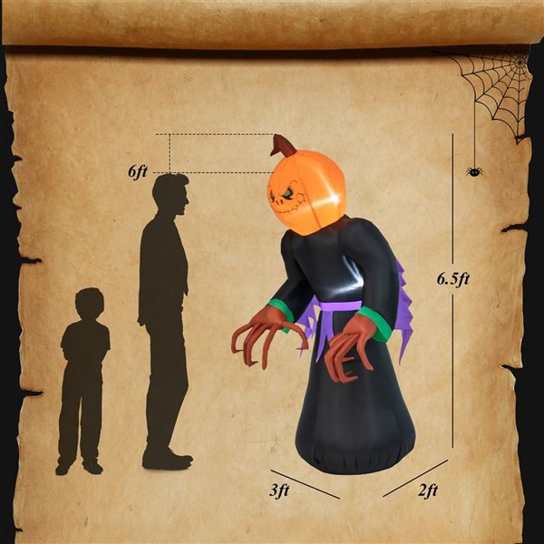Costway 6.5-ft Inflatable Halloween Warlock with Pumpkin Head and LED Lights