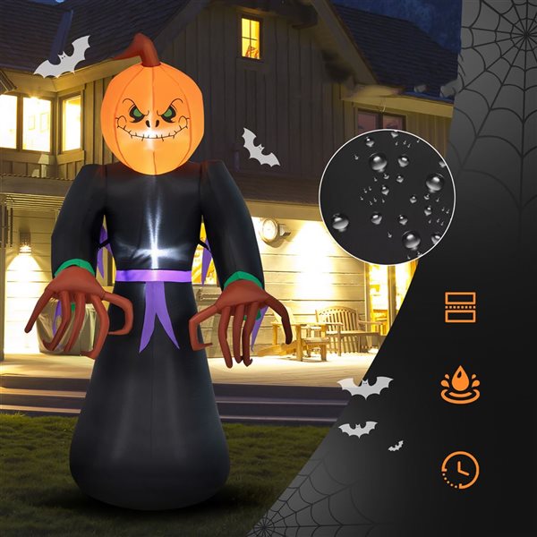 Costway 6.5-ft Inflatable Halloween Warlock with Pumpkin Head and LED Lights