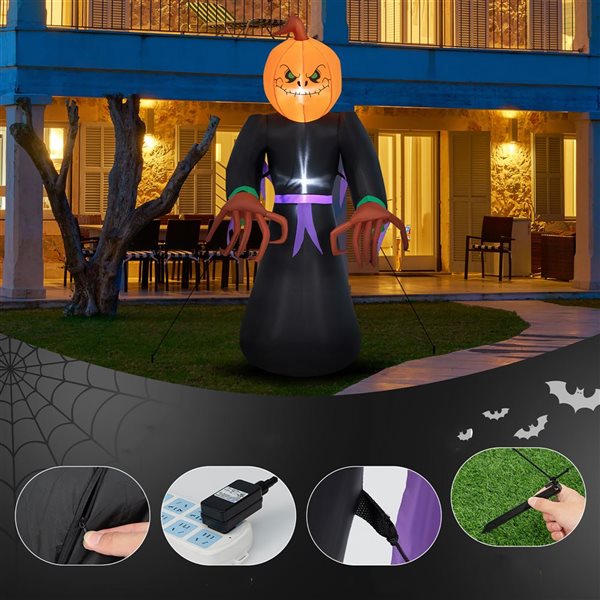 Costway 6.5-ft Inflatable Halloween Warlock with Pumpkin Head and LED Lights