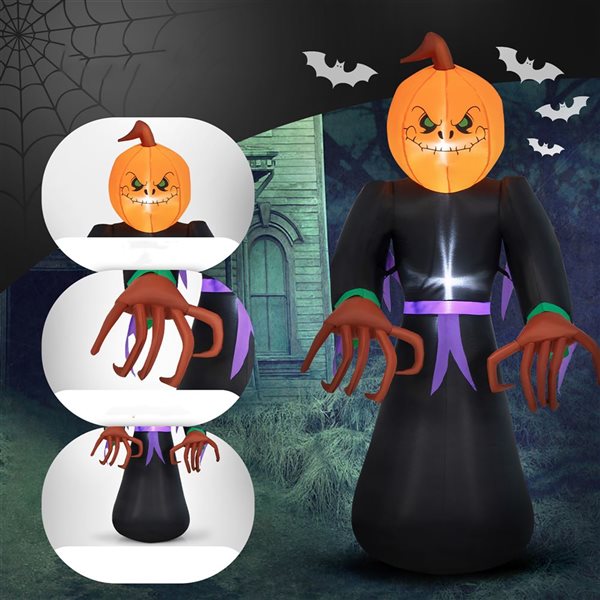 Costway 6.5-ft Inflatable Halloween Warlock with Pumpkin Head and LED Lights