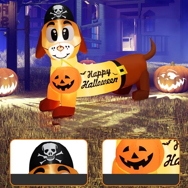 Costway 5.5-ft L Inflatable Halloween Dachshund Dog with Pirate Hat and ...