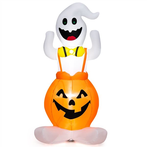 Costway 5-ft Inflatable Halloween Ghost with Pumpkin and LED Lights ...