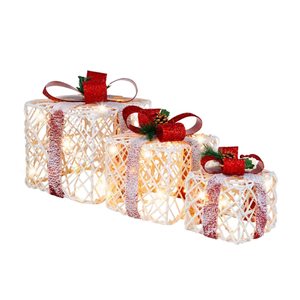 Costway White And Red Christmas Lighted Gift Boxes - Set of 3