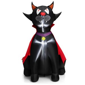 Costway 4.7-ft Inflatable Halloween Vampire Black Cat with Red Cloak and LED Lights