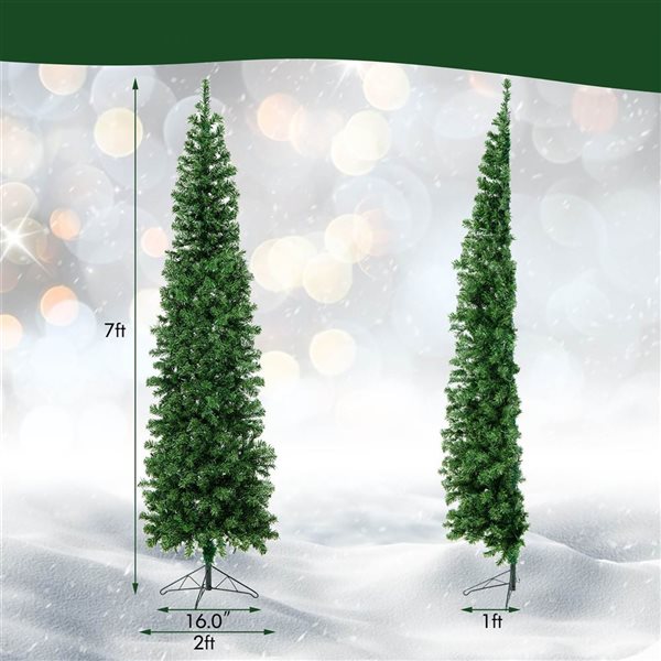 Costway 7-ft Pre-lit Green Artificial Half Christmas Tree with 450 Branch Tips and 150 Warm White LED Lights