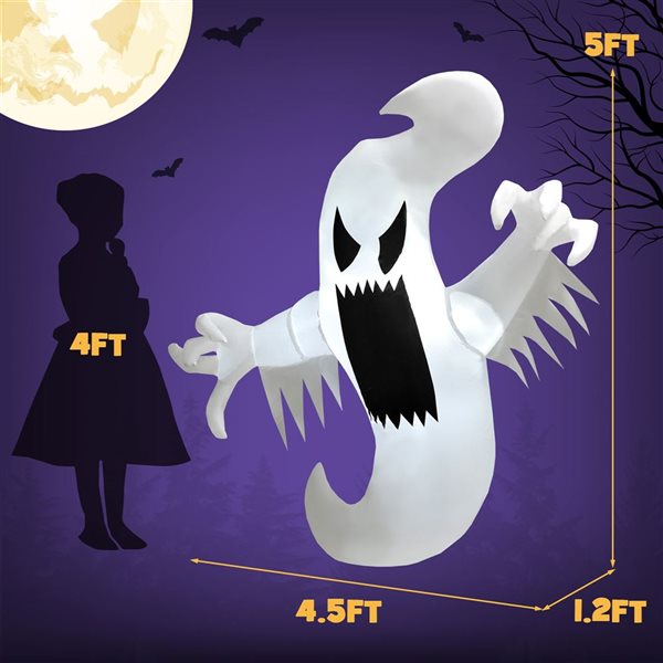 Costway 5-ft Halloween Inflatable Ghost Blow-up Hanging Decoration with Built-in LED Lights