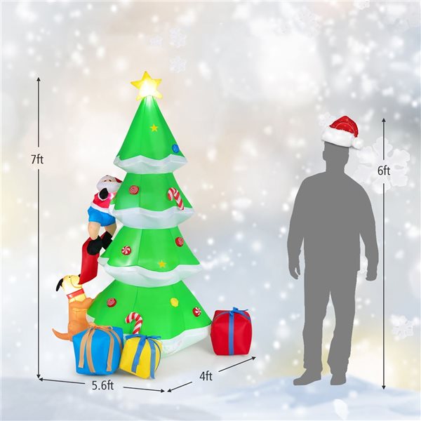 Costway 7-ft H Lighted Inflatable Christmas Tree with Santa Claus and Dog