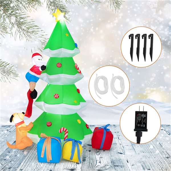 Costway 7-ft H Lighted Inflatable Christmas Tree with Santa Claus and Dog