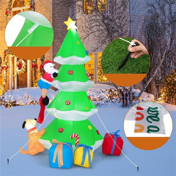 Costway 7-ft H Lighted Inflatable Christmas Tree with Santa Claus and Dog