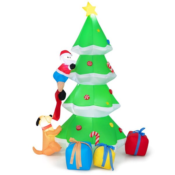 Costway 7-ft H Lighted Inflatable Christmas Tree with Santa Claus and Dog