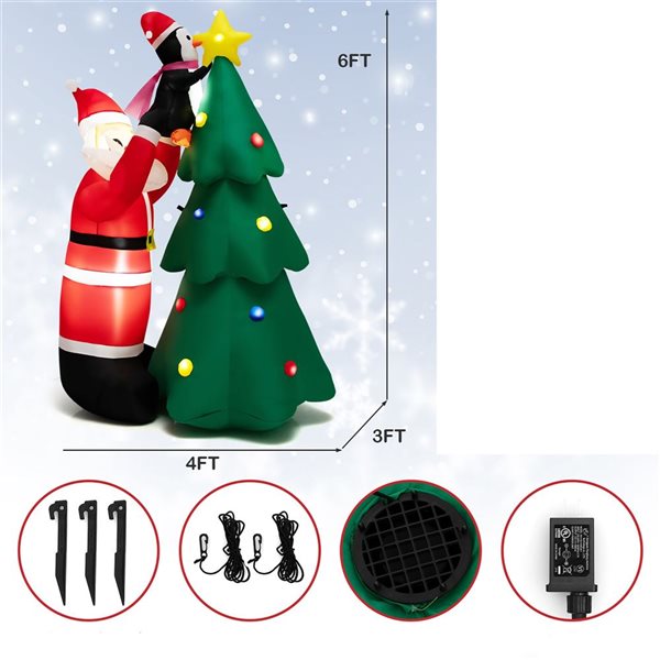 Costway 6-ft H Lighted Inflatable Christmas Tree, Santa Claus and Penguin