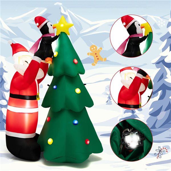 Costway 6-ft H Lighted Inflatable Christmas Tree, Santa Claus and Penguin