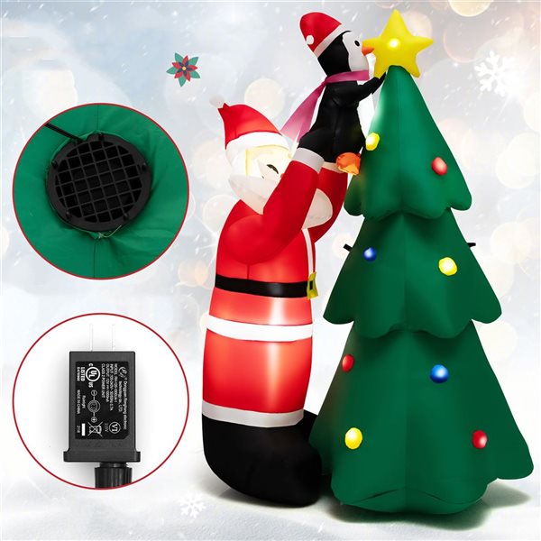 Costway 6-ft H Lighted Inflatable Christmas Tree, Santa Claus and Penguin