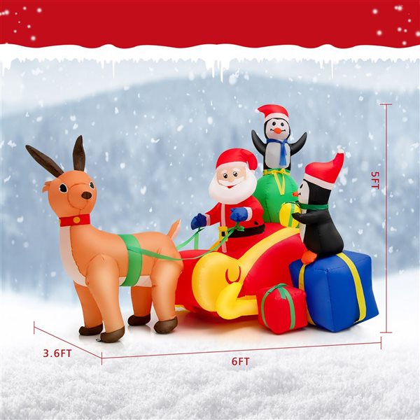 Costway 5-ft H Lighted Inflatable Santa Claus Driving Reindeer Sleigh