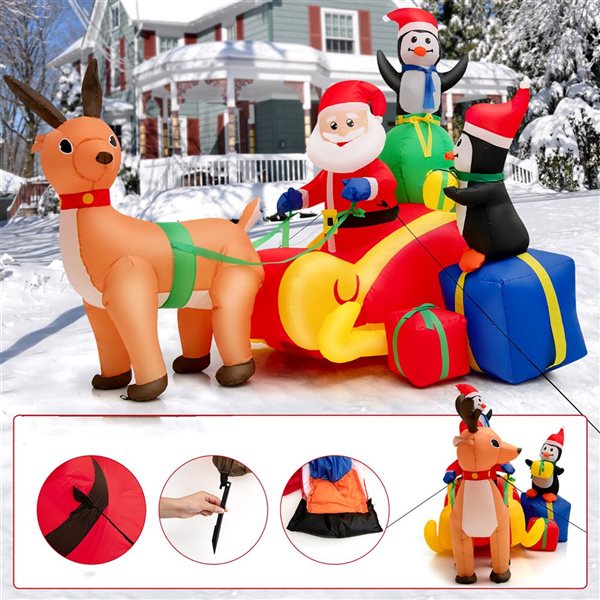 Costway 5-ft H Lighted Inflatable Santa Claus Driving Reindeer Sleigh