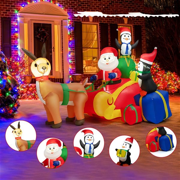 Costway 5-ft H Lighted Inflatable Santa Claus Driving Reindeer Sleigh