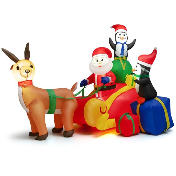 Costway 5-ft H Lighted Inflatable Santa Claus Driving Reindeer Sleigh