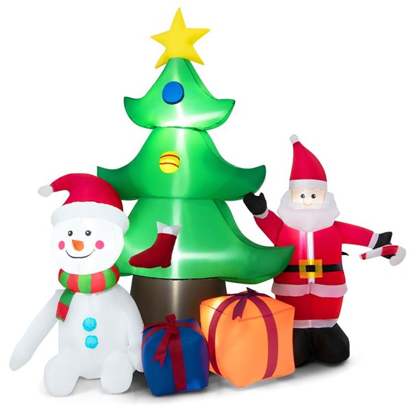 Costway 6.5-ft H Lighted Inflatable Christmas Tree, Snowman and Santa ...