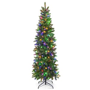 Costway 6-ft Pre-Lit Hinged Artificial Christmas Tree with 648 Branch Tips and 270 Multicolour LED Lights - 10 Flash Modes