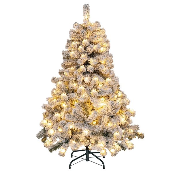 Costway 4.5ft PreLit Premium Snow Flocked Hinged Artificial Christmas