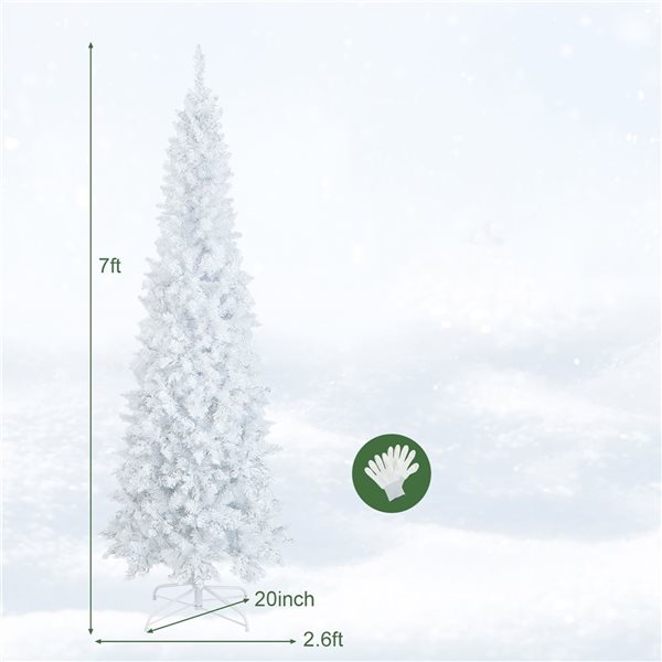 Costway 7-ft  Pre-Lit Hinged White Artificial Christmas Tree with 300 Warm White LED Lights - 8 Flash Modes