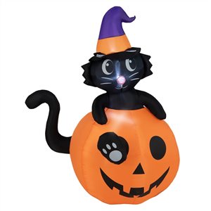 Costway 5-ft H Halloween Inflatable Decor Black Cat Sitting in Pumpkin with LED Lights