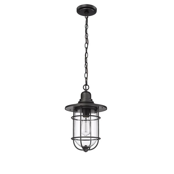 Millennium Lighting Outdoor Powder Coat Black Transitional Clear Glass Lantern Standard Medium Pendant Light