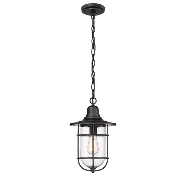 Millennium Lighting Outdoor Powder Coat Black Transitional Clear Glass Lantern Standard Medium Pendant Light