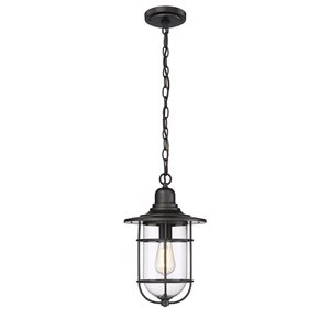 Millennium Lighting Outdoor Powder Coat Black Transitional Clear Glass Lantern Standard Medium Pendant Light