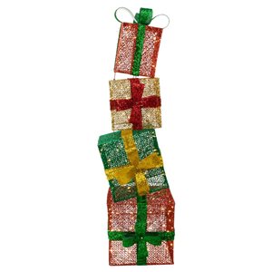 Northlight 1-Pack 53-in Freestanding Stacked Christmas Gifts Outdoor Decoration with White LED