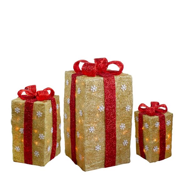 Northlight Set of 3 18-in Free Standing Gold Gift Boxes Christmas Decor ...