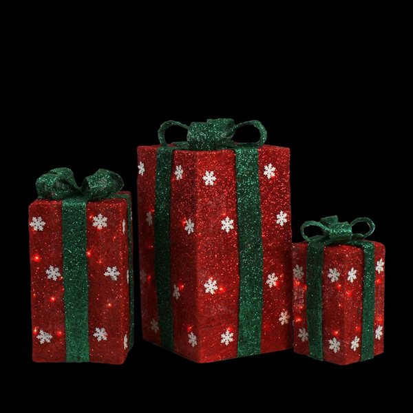 Northlight Set of 3 18-in Freestanding Red Gift Boxes Christmas Decor with Lights