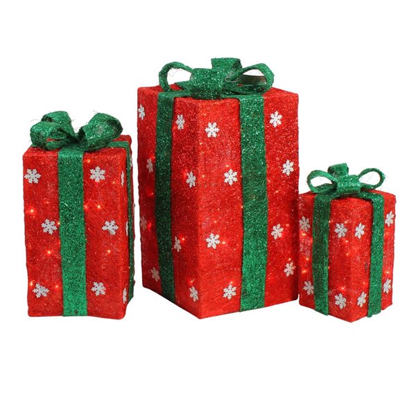 Northlight Set of 3 18-in Freestanding Red Gift Boxes Christmas Decor with Lights