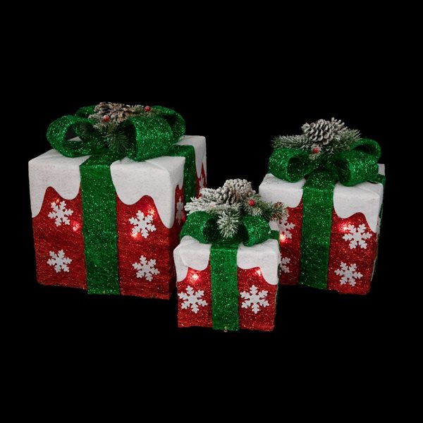 Northlight Set of 3 12-in Snowflakes Gift Boxes Christmas Decoration with Lights