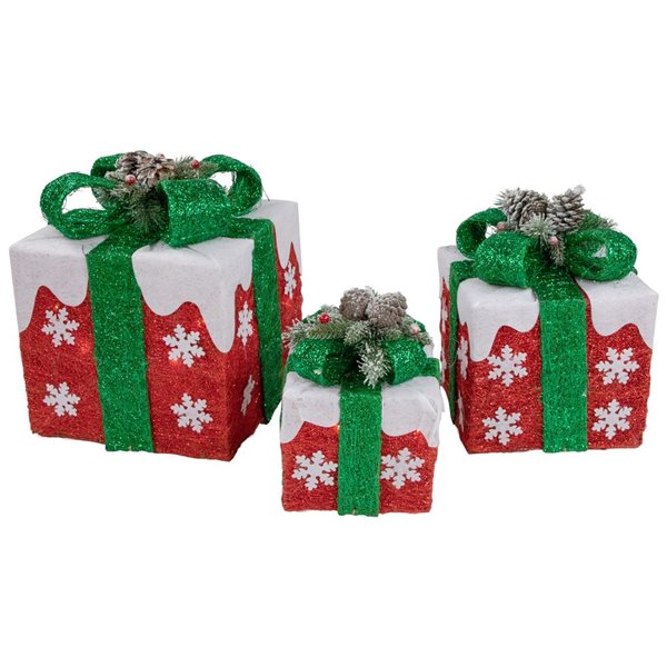 Northlight Set of 3 12-in Snowflakes Gift Boxes Christmas Decoration with Lights