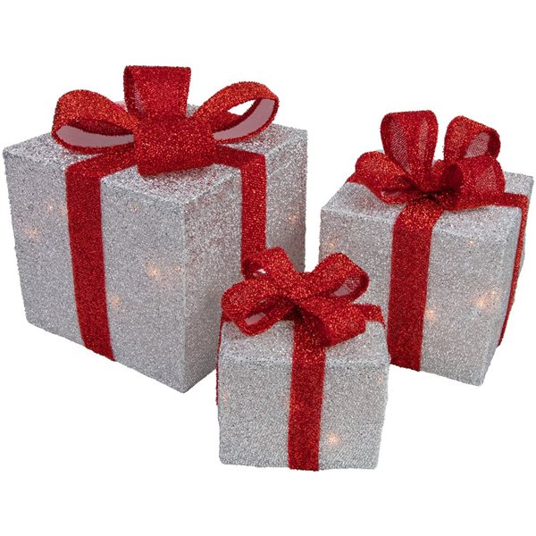 Northlight Set of 3 9-in Silver Tinsel Gift Boxes Christmas