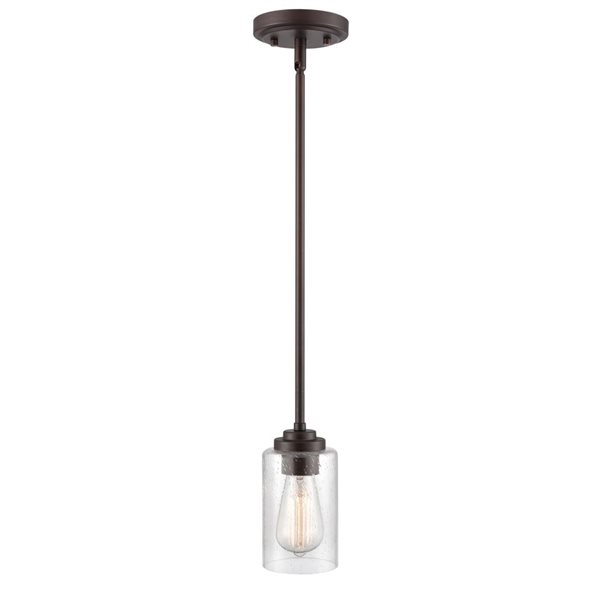 Millennium Lighting Moven Rubbed Bronze Transitional Clear Seeded Glass Geometric Mini Pendant Light