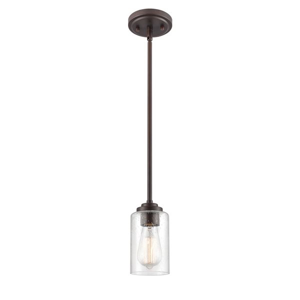 Millennium Lighting Moven Rubbed Bronze Transitional Clear Seeded Glass Geometric Mini Pendant Light