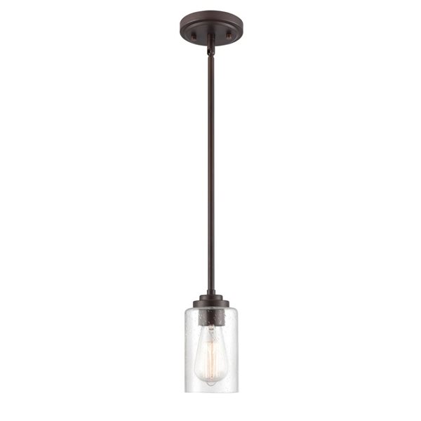 Millennium Lighting Moven Rubbed Bronze Transitional Clear Seeded Glass Geometric Mini Pendant Light