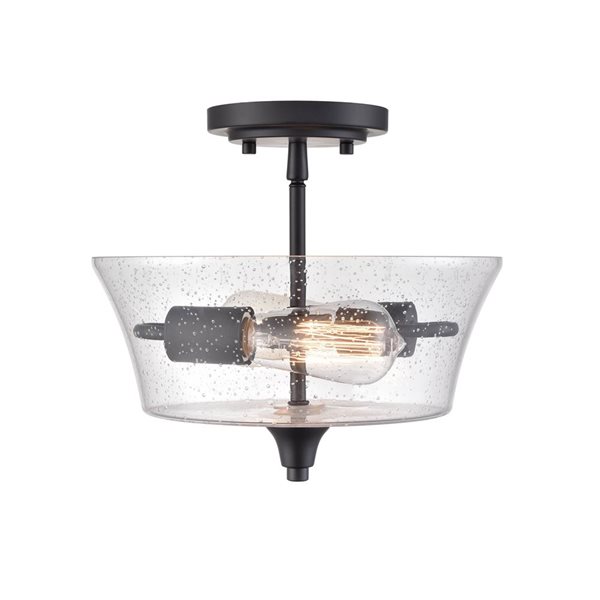 Millennium Lighting Caily Matte Black Seeded Glass Transitional Semi-Flush Mount Light