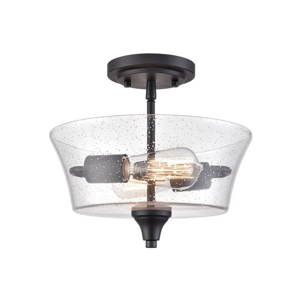 Millennium Lighting Caily Matte Black Seeded Glass Transitional Semi-Flush Mount Light